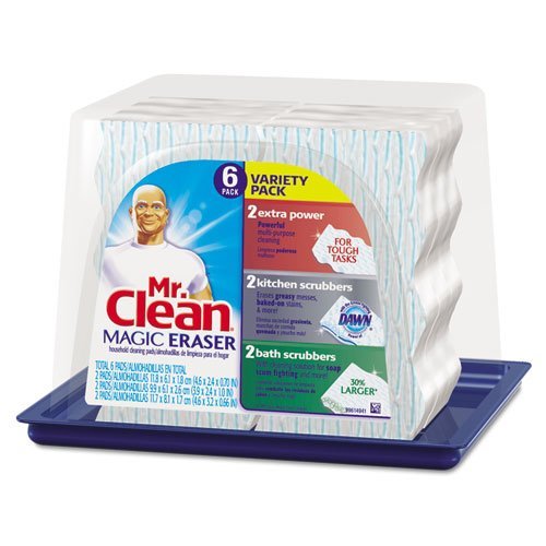 Mr. Clean - Magic Eraser Foam Pad, 2 2/5" x 4 3/5", Variety Pack, White/Blue, 6/Pack 80393 (DMi PK