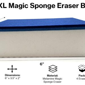 Pro-Graad 4 Pack XL Magic Sponge Eraser Cleaner, 6” x 3.5” x 2” Eraser Pads, Cleans Scuffs, Marks & Dirt from Kitchen, Bathroom, Boat Decks, Fiberglass, Aluminum, Gelcoat, Plastic, Vinyl & Metal