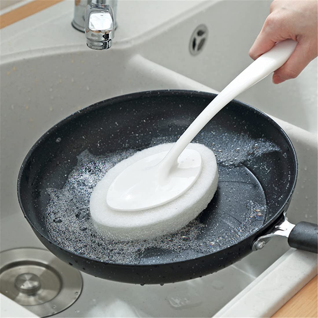 Long Handle Brush Eraser Magic Sponge DIY Cleaning Sponge for Dishwashing Kitchen Toilet Bathroom Wash Cleaning Tool Accessory