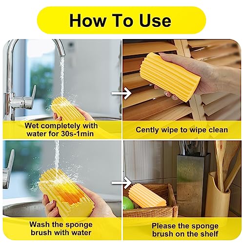 BITOPE 6 Pack Natural Duster, Magical Dust Cleaning Sponge, Duster for Cleaning Venetian & Wooden Blinds, Vents, Radiators, Skirting Boards，3 Pack Gray +3 Pack Yellow