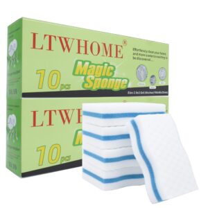 ltwhome 20-pack three-layer extra durable wave shape magic cleaning sponge eraser multi-functional melamine foam for kitchen, bathroom, wall