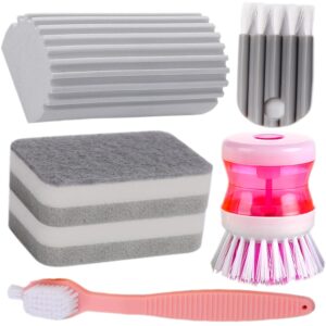 cleaning brush magic eraser sponge - refills soap dispenser non-scratch dishwand scrubber sets,dish cast iron scrub scouring pads cleaner for household kitchen bathroom sink(grey)