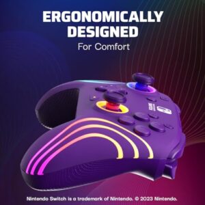 PDP Afterglow™ Wave Enhanced Wireless Nintendo Switch Pro Controller, 8 Colors RGB LED, Dual Programmable Gaming Buttons, 40 Hour Rechargeable Battery Power, Officially Licensed by Nintendo: Purple