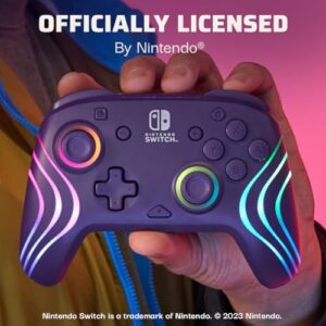 PDP Afterglow™ Wave Enhanced Wireless Nintendo Switch Pro Controller, 8 Colors RGB LED, Dual Programmable Gaming Buttons, 40 Hour Rechargeable Battery Power, Officially Licensed by Nintendo: Purple