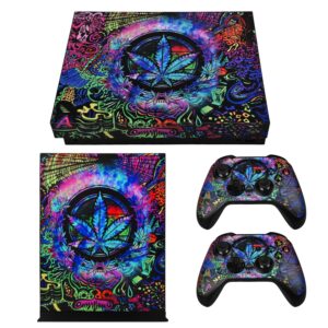extremerate full set faceplates skin stickers for xbox one x console controller with 2 pcs home button decals - psychedelic cannabis
