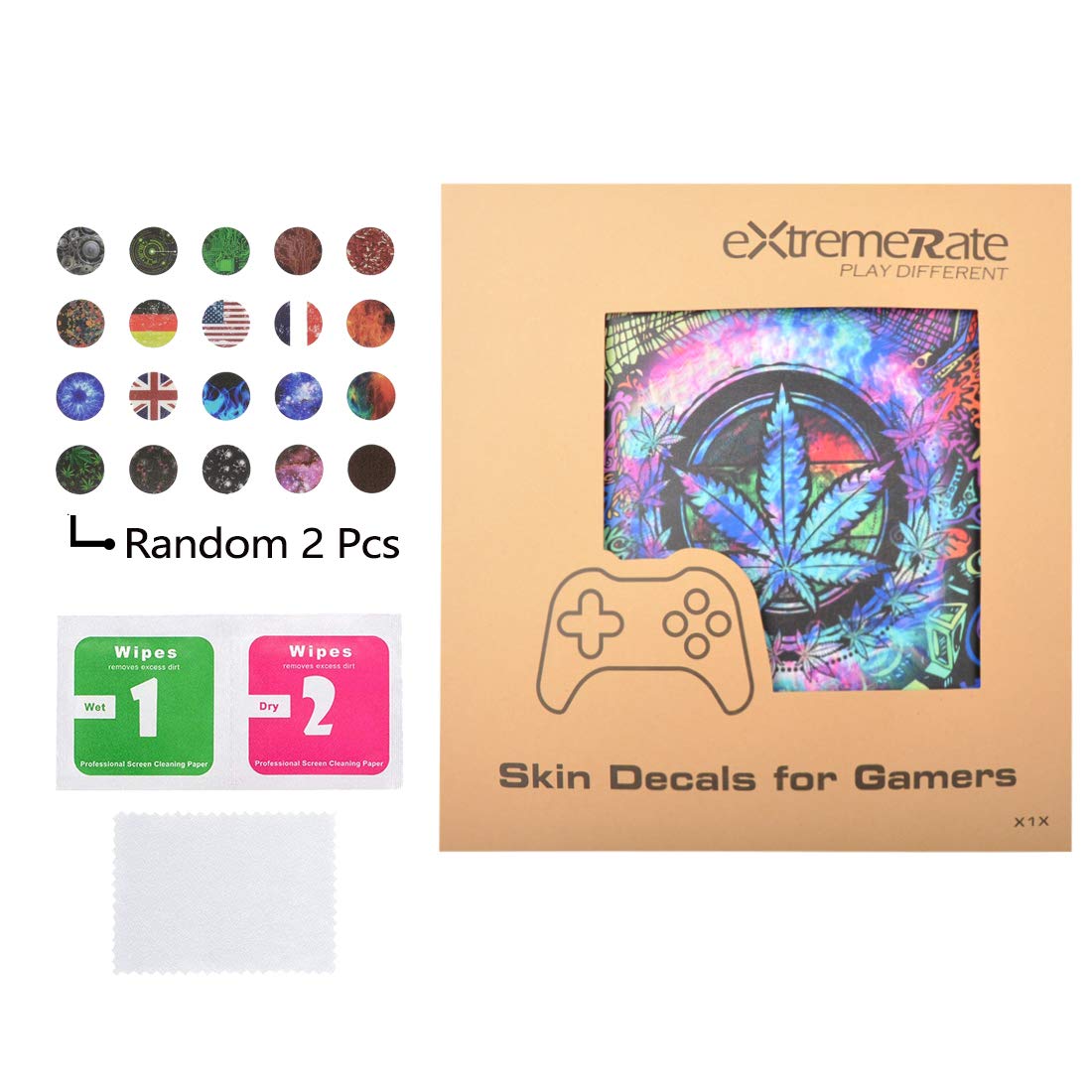 eXtremeRate Full Set Faceplates Skin Stickers for Xbox One X Console Controller with 2 Pcs Home Button Decals - Psychedelic Cannabis