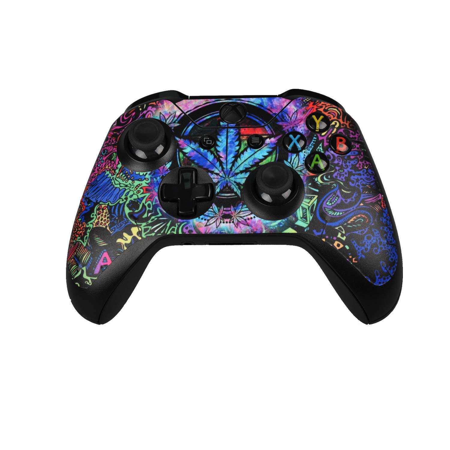 eXtremeRate Full Set Faceplates Skin Stickers for Xbox One X Console Controller with 2 Pcs Home Button Decals - Psychedelic Cannabis