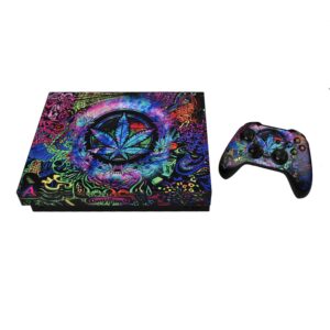 eXtremeRate Full Set Faceplates Skin Stickers for Xbox One X Console Controller with 2 Pcs Home Button Decals - Psychedelic Cannabis