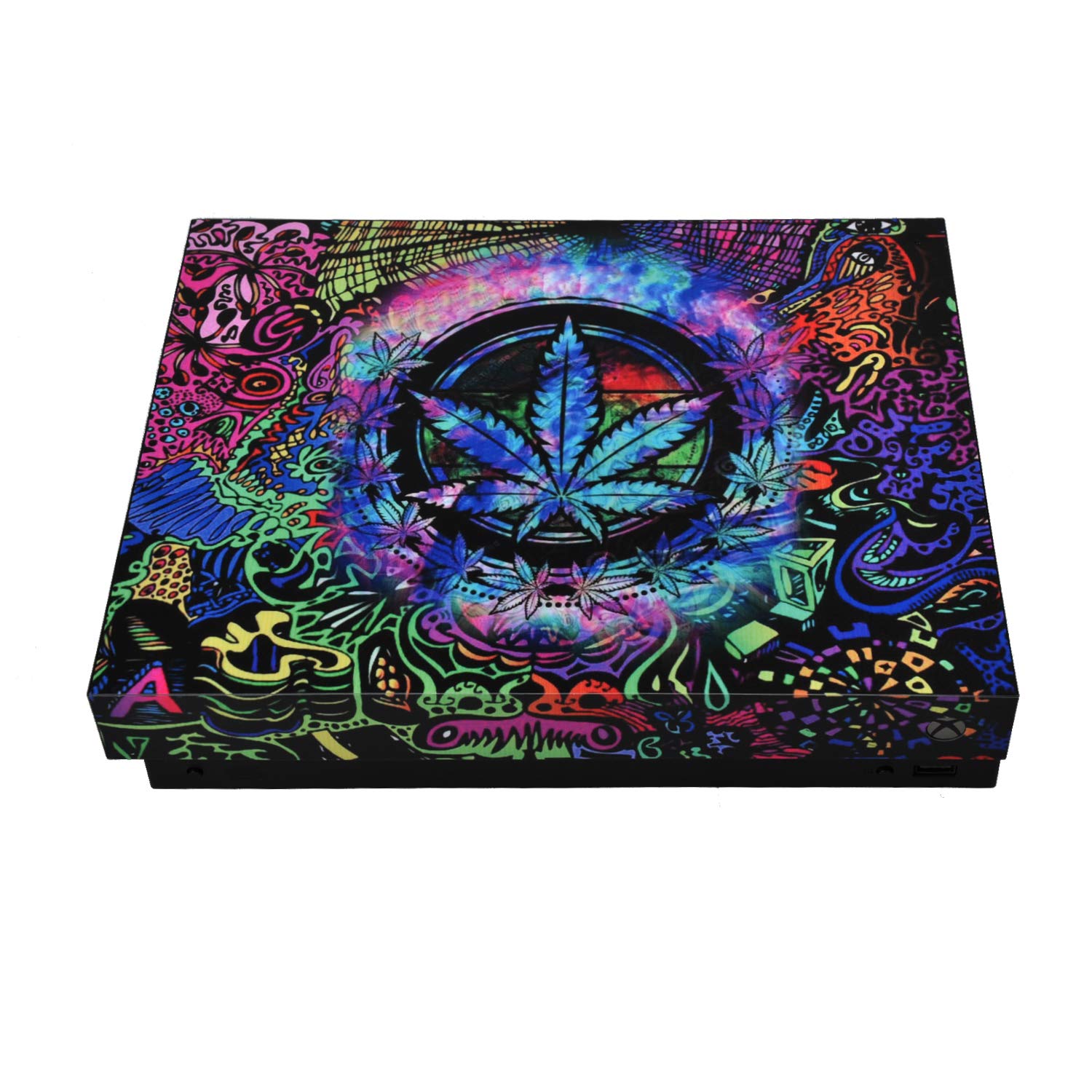 eXtremeRate Full Set Faceplates Skin Stickers for Xbox One X Console Controller with 2 Pcs Home Button Decals - Psychedelic Cannabis