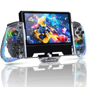 nexigo gripcon (gen 2), no deadzone, enhanced switch/switch oled controller for handheld mode, adjustable led light, ergonomic design, 6-axis gyro, turbo, mapping, clear ice