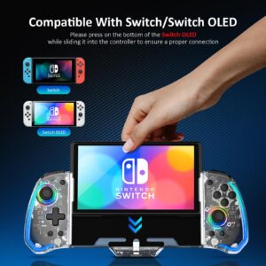 NexiGo Gripcon (Gen 2), No Deadzone, Enhanced Switch/Switch OLED Controller for Handheld Mode, Adjustable LED Light, Ergonomic Design, 6-Axis Gyro, Turbo, Mapping, Clear Ice