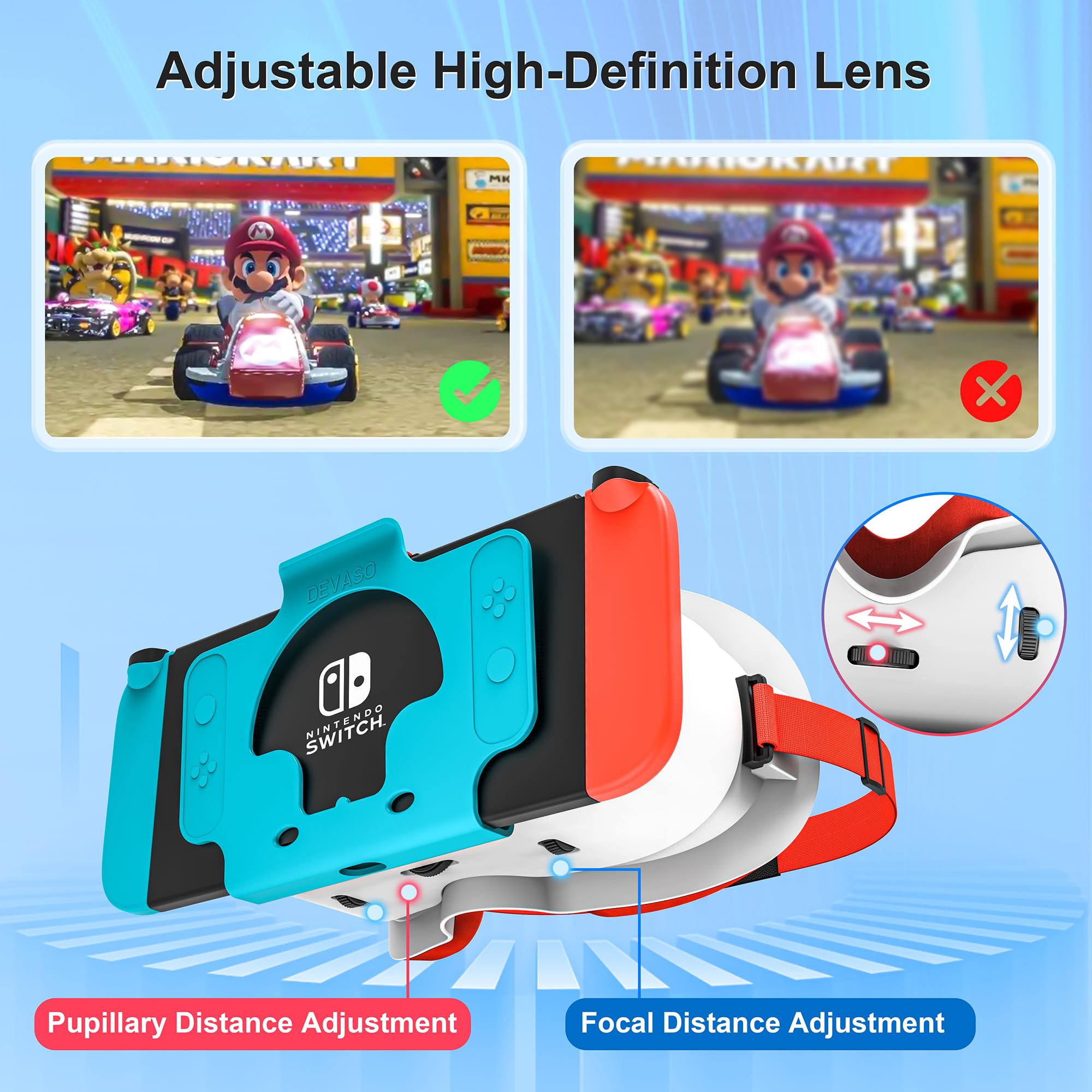 DEVASO VR Headset for Nintendo Switch & Switch OLED Model, 3D VR Glasses with Adjustable Lens for Virtual Reality Gaming Experience, Switch VR Labo Goggles Headset for Nintendo Switch