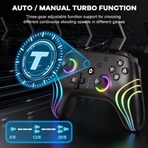 SWANPOW Switch Controllers Compatible with Switch/Lite/OLED, Wireless Switch Pro Controller with Full RGB Line Breathing LED, Programmable, 6-Axis, Adjustable Turbo, 4-Speed Dual Vibration, Wake Up