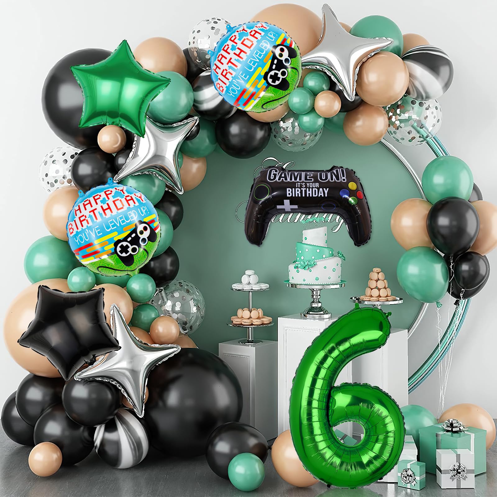 6Pcs Video Game Balloons, Video Game Controller Birthday Number Mylar Foil Balloon, Video Game Party Supplies Game On Birthday Decorations (6th)