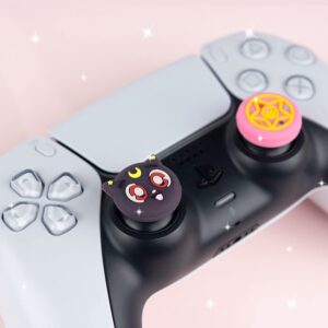 BelugaDesign Moon Anime Cat Thumb Grips | Luna Cute Pink Blue Joystick Button Caps | Compatible with Playstation PS5 PS4 Xbox Switch Pro Controllers