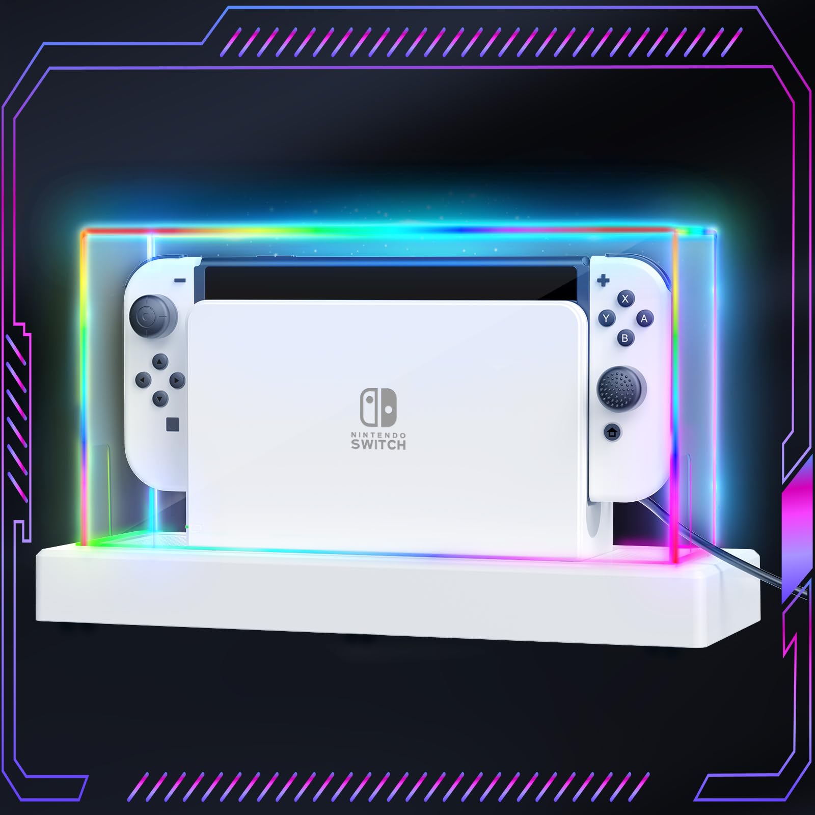 HSTOP Switch Dust Cover with 16 LED Colors Light Base Compatible with Nintendo Switch/OLED, Acrylic Display Case Anti-Scratch Waterproof Dock Cover, Accessories for Nintendo Switch/OLED