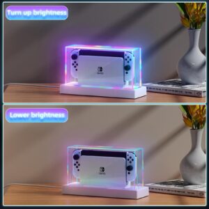 HSTOP Switch Dust Cover with 16 LED Colors Light Base Compatible with Nintendo Switch/OLED, Acrylic Display Case Anti-Scratch Waterproof Dock Cover, Accessories for Nintendo Switch/OLED