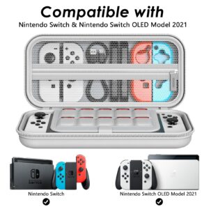 Mooroer Switch Carrying Case Compatible with Nintendo Switch/Switch OLED Console, White Protective Hard Portable Switch Travel Case Shell Pouch with 10 Games Cartridges for Accessories and Games