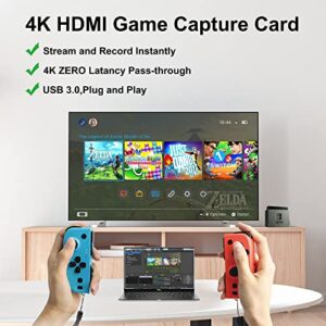 4K HDMI Capture Card for Streaming, Full HD 1080P 60FPS USB Cam Link Game Audio Video Capture Card Nintendo Switch/PS5/3ds/Xbox/PS4 (Black)