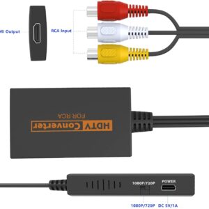 IQIKU RCA to HDMI Converter, AV to HDMI Adapter with HDMI Cable for N64/SNES/GAME CUBE/WII/PS1/PS2/XBOX/DVD ect.