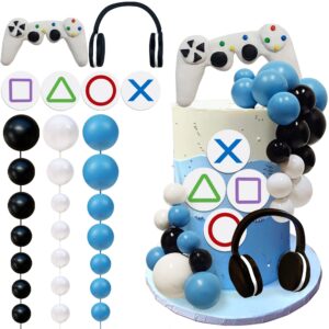 30 PCS Video Game Themes Cake Toppers Cake Decoration Headset Cake Decoration Ball Cake Decoration Game Controller Cake Decoration for Birthday Party (White)