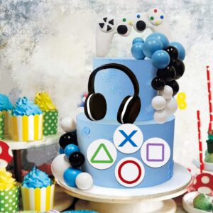 30 PCS Video Game Themes Cake Toppers Cake Decoration Headset Cake Decoration Ball Cake Decoration Game Controller Cake Decoration for Birthday Party (White)