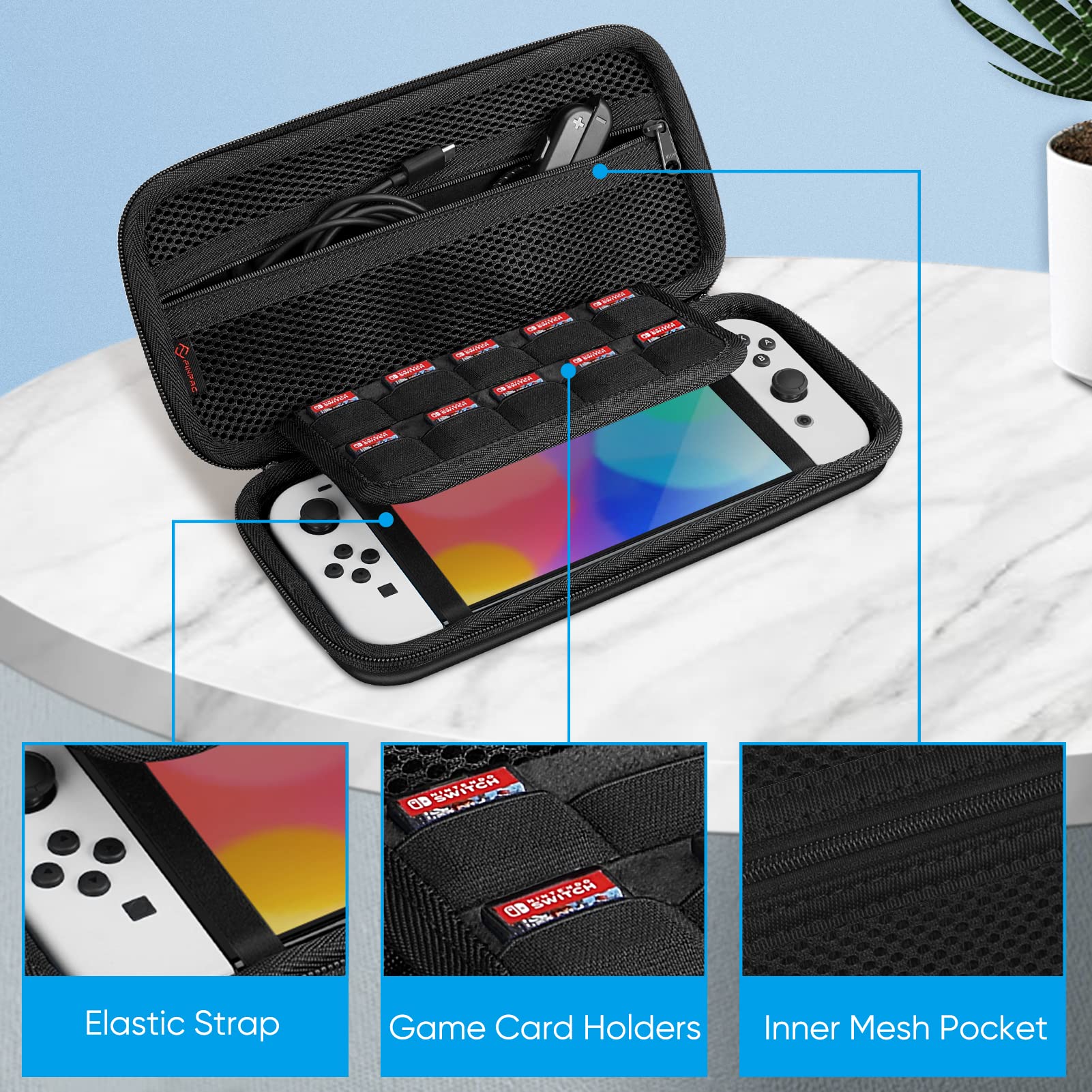 Fintie Carrying Case for Nintendo Switch OLED Model 2021/Switch 2017, [Shockproof] Hard Shell Protective Cover Travel Bag w/10 Game Card Slots for Switch Console Joy-Con & Accessories, Dont Touch