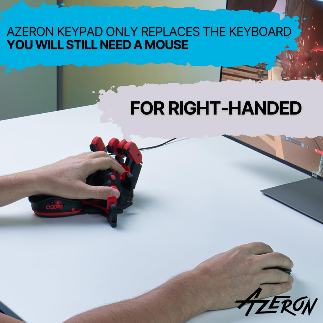 AZERON Cyborg Gaming Keypad – Programmable One Handed Gaming Keyboard for PC Gaming – with Analog Thumbstick and 29 Programmable Keys – 3D Printed Keypad – for Righties (Black)