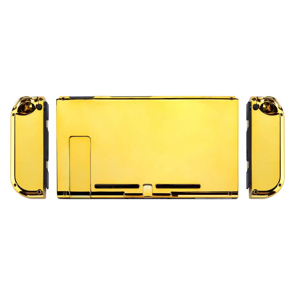 eXtremeRate DIY Replacement Shell Buttons for Nintendo Switch, Back Plate for Switch Console, Housing with Full Set Buttons for Joycon Handheld Controller - Chrome Gold [No Electronics Parts]