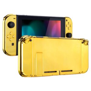 extremerate diy replacement shell buttons for nintendo switch, back plate for switch console, housing with full set buttons for joycon handheld controller - chrome gold [no electronics parts]