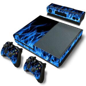 domilina protective vinyl skin decal cover for xbox one console wrap sticker skins with two free wireless controller - blue flame