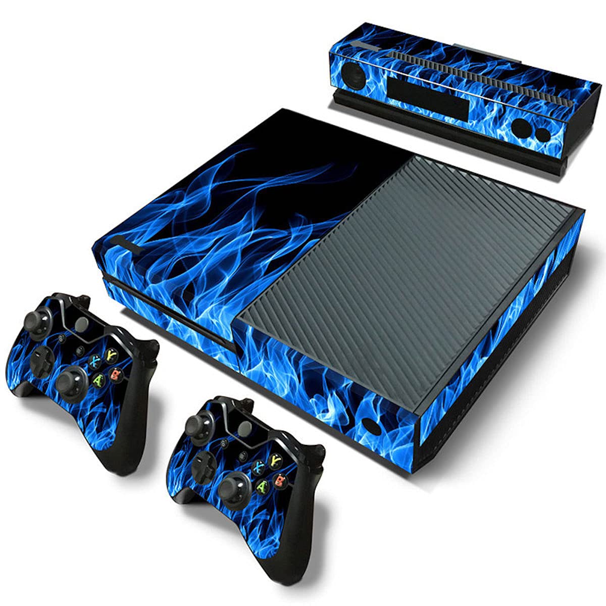 DOMILINA Protective Vinyl Skin Decal Cover for Xbox One Console Wrap Sticker Skins with Two Free Wireless Controller - Blue Flame