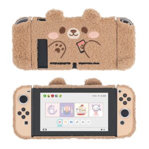 geekshare cute plush protective case cover compatible with nintendo switch oled console and joy con - shock-absorption and anti-scratch skin case for oled switch - plush bear