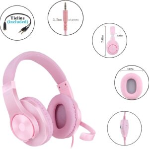 Meedasy Kids Adults Over-Ear Gaming Headphone for Xbox One, Bass Surrounding Stereo, PS4 Gaming Headset with Microphone and Volume Control for Laptop, PC, Wired Noise Isolation (Pink)