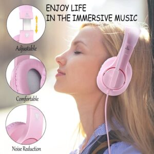 Meedasy Kids Adults Over-Ear Gaming Headphone for Xbox One, Bass Surrounding Stereo, PS4 Gaming Headset with Microphone and Volume Control for Laptop, PC, Wired Noise Isolation (Pink)