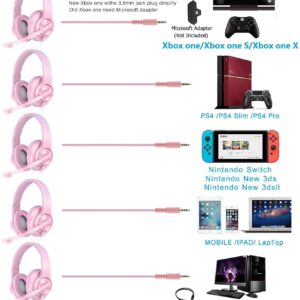 Meedasy Kids Adults Over-Ear Gaming Headphone for Xbox One, Bass Surrounding Stereo, PS4 Gaming Headset with Microphone and Volume Control for Laptop, PC, Wired Noise Isolation (Pink)