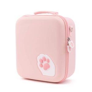 geekshare pink cat paw case compatible with nintendo switch/oled, travel system case with 18 game-card slots for switch console, pro controller, dock and accessories