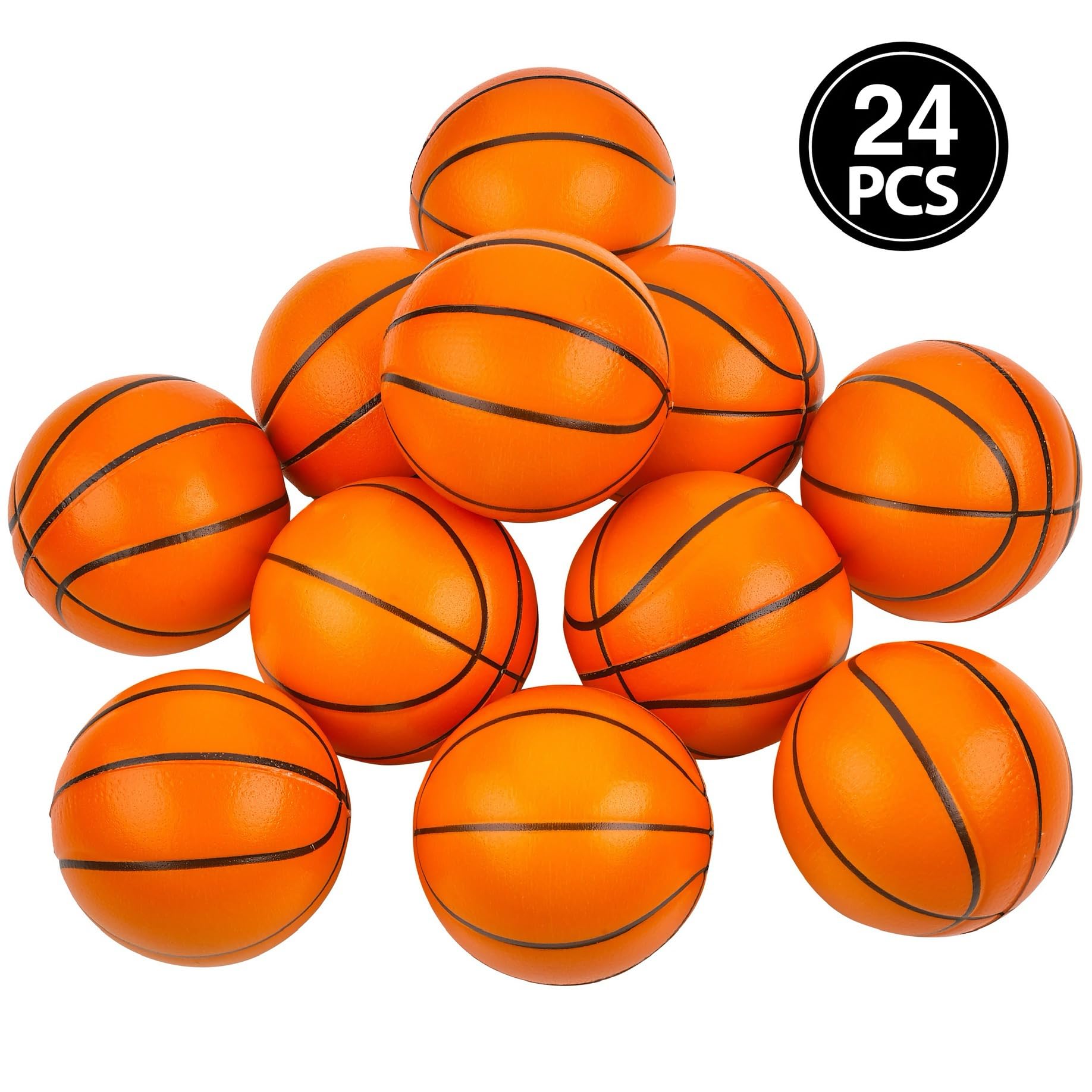 Mini Basketball Stress Balls - (Pack of 24) 2.5 Inch Small Foam Basketballs for Kids, Sports Theme Party Favor Toys Birthday Party Game, Stress Relief Squeeze Balls, Stocking Stuffers