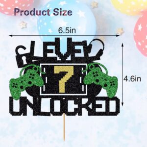 Qerleny Level 7 Unlock Cake Toppers Video Game Cake Toppers Game Console Controllers Gaming Headsets Birthday Cake Toppers (7), Multicolor