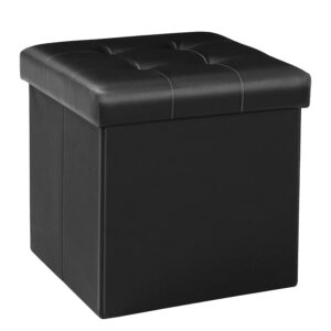 B FSOBEIIALEO Folding Storage Ottoman Cube Footrest Faux Leather for Living Room Seat Chest Black 12.6"X12.6"X12.6"