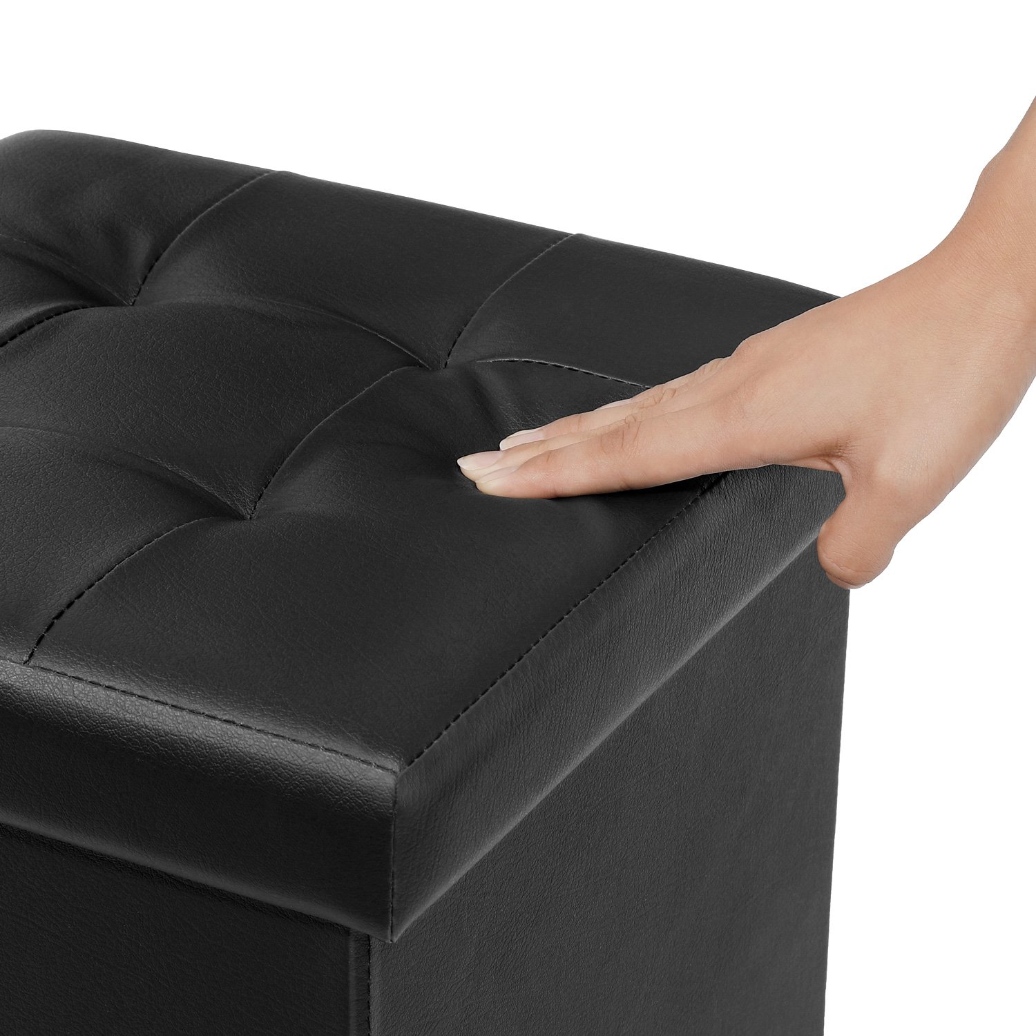 B FSOBEIIALEO Folding Storage Ottoman Cube Footrest Faux Leather for Living Room Seat Chest Black 12.6"X12.6"X12.6"