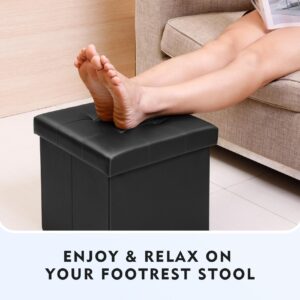 B FSOBEIIALEO Folding Storage Ottoman Cube Footrest Faux Leather for Living Room Seat Chest Black 12.6"X12.6"X12.6"