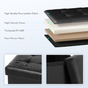 B FSOBEIIALEO Folding Storage Ottoman Cube Footrest Faux Leather for Living Room Seat Chest Black 12.6"X12.6"X12.6"