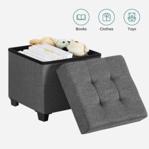 SONGMICS 15 Inches Cube Storage Ottoman, Bedroom Bench with Storage, Foot Stool with Feet, Holds Up to 660 lb, Dark Gray ULSF14GYZ