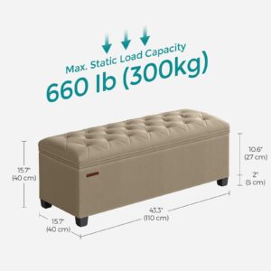 SONGMICS Storage Ottoman Bench, Foldable Foot Rest with Legs, 15.7 x 43 x 15.7 Inches, End of Bed Bench, Storage Chest, Load up to 660 lb, for Living Room, Bedroom, Entryway, Camel Brown ULSF088R01