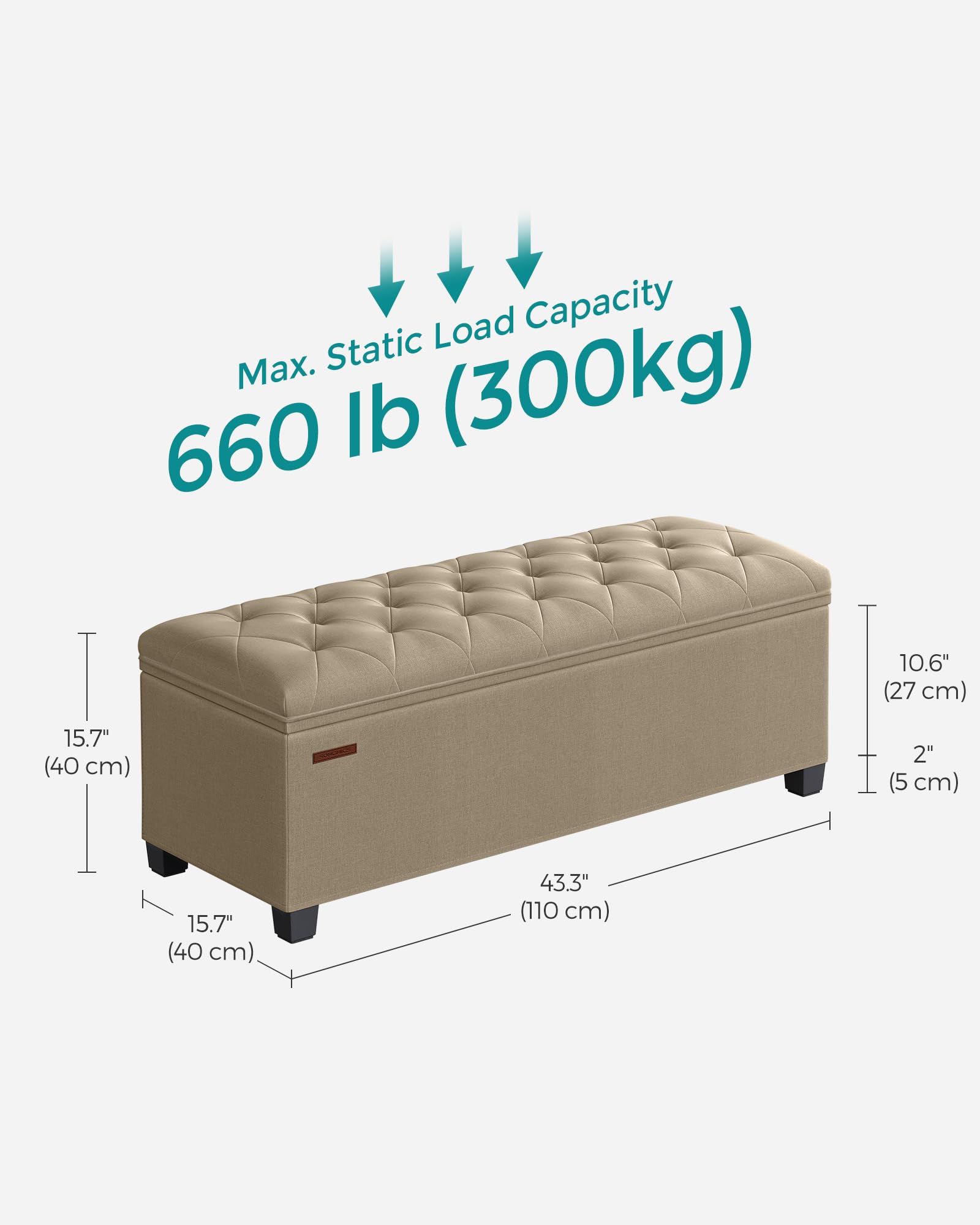 SONGMICS Storage Ottoman Bench, Foldable Foot Rest with Legs, 15.7 x 43 x 15.7 Inches, End of Bed Bench, Storage Chest, Load up to 660 lb, for Living Room, Bedroom, Entryway, Camel Brown ULSF088R01