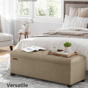 SONGMICS Storage Ottoman Bench, Foldable Foot Rest with Legs, 15.7 x 43 x 15.7 Inches, End of Bed Bench, Storage Chest, Load up to 660 lb, for Living Room, Bedroom, Entryway, Camel Brown ULSF088R01