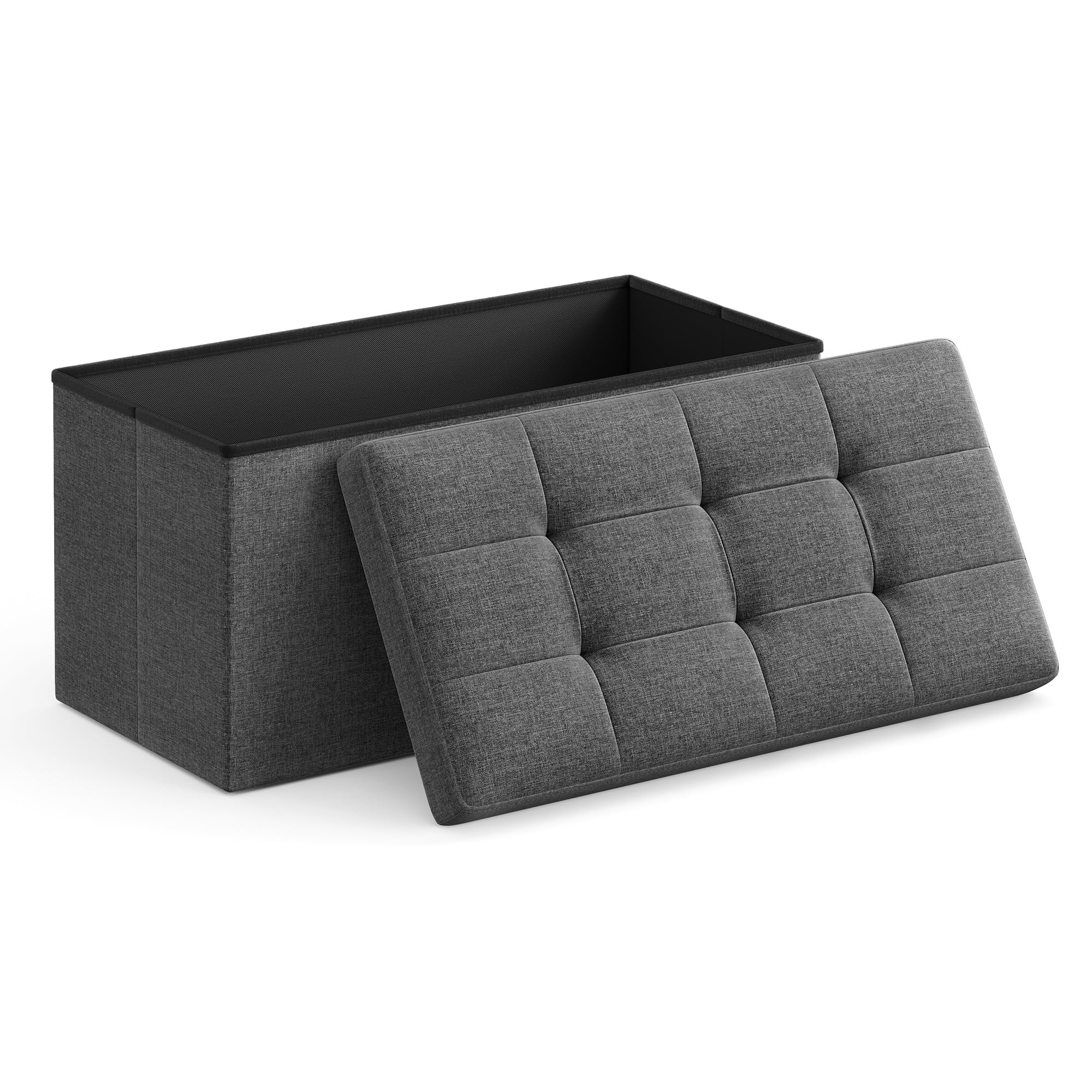 SONGMICS 30 Inches Folding Storage Ottoman Bench, Storage Chest, Foot Rest Stool, Dark Gray ULSF47K