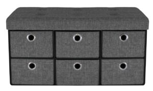 sorbus storage bench chest with drawers – collapsible folding bench ottoman includes cover – perfect for entryway, bedroom bench, cubby drawer footstool, hope chest, faux linen (gray)
