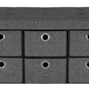 Sorbus Storage Bench Chest with Drawers – Collapsible Folding Bench Ottoman Includes Cover – Perfect for Entryway, Bedroom Bench, Cubby Drawer Footstool, Hope Chest, Faux Linen (Gray)